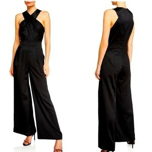 TAHARI Satin Criscross Halter Neck Petra Evening Jumpsuit